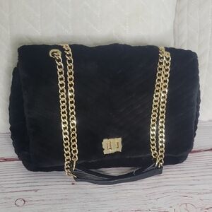 International Concepts INC Elegant Black Faux Fur Chain Shoulder Bag